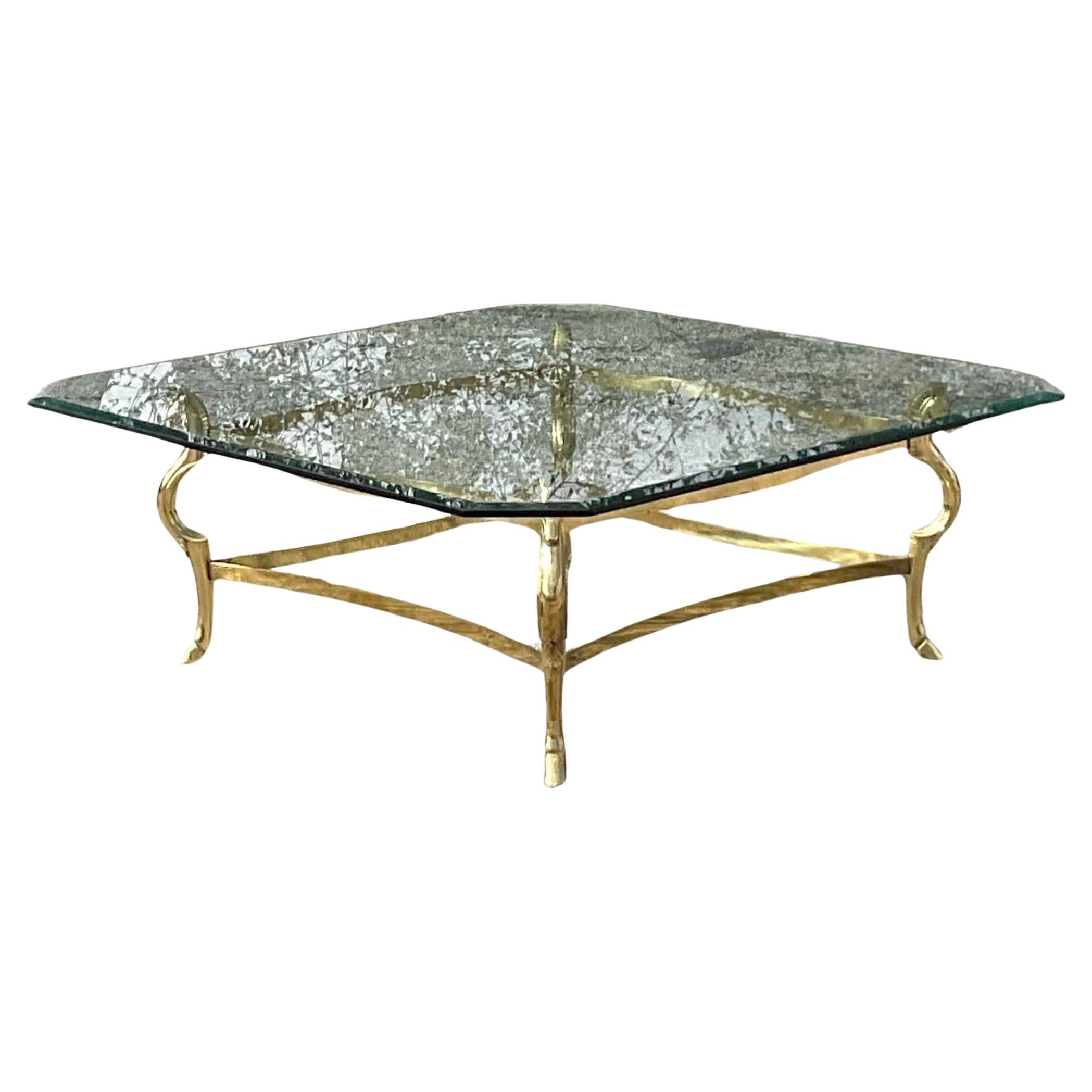 Late 20th Century Vintage Regency Polished Brass Horse Head Coffee Table For Sale