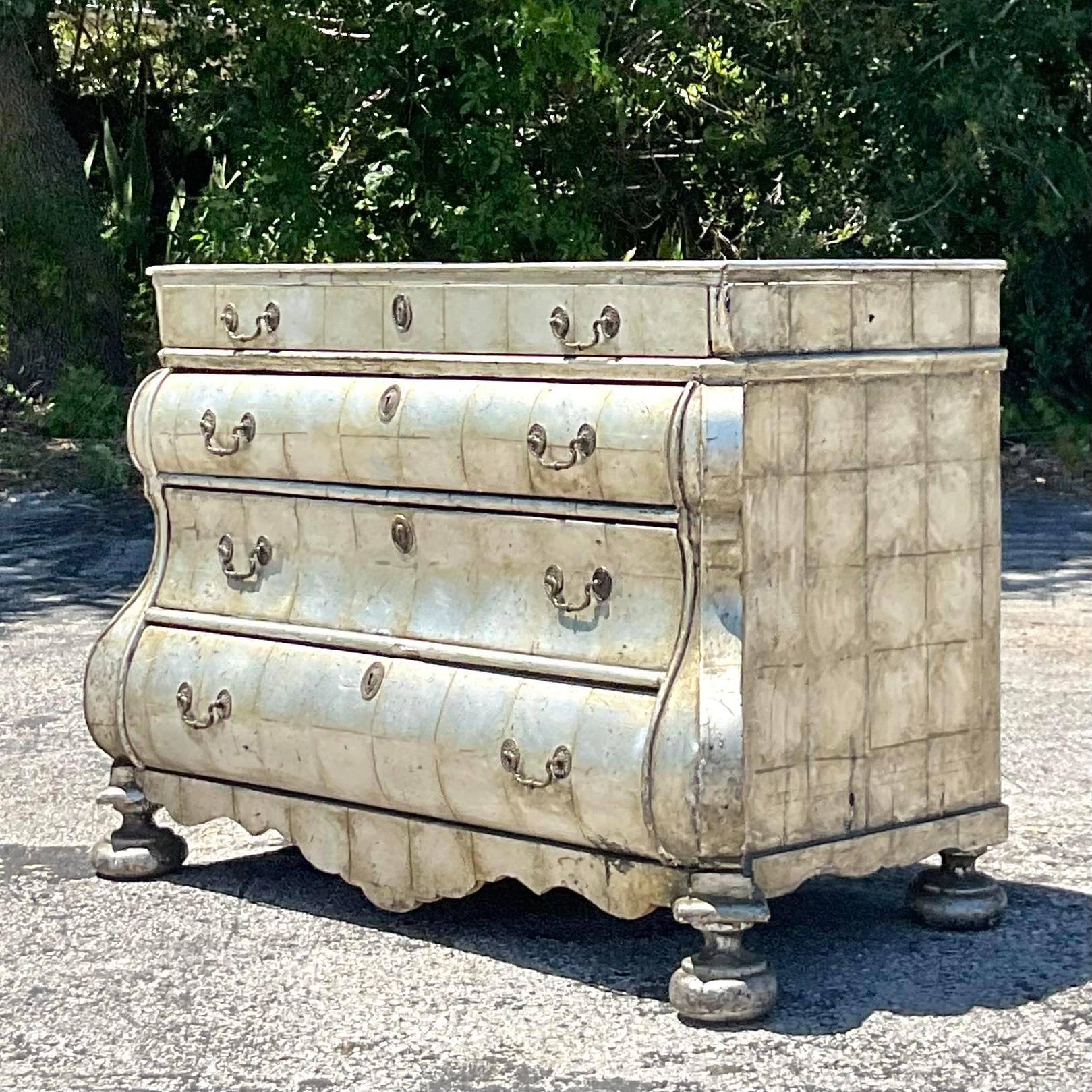 Late 20th Century Vintage Regency Silver Leaf Collectors Chest of Drawers For Sale 3