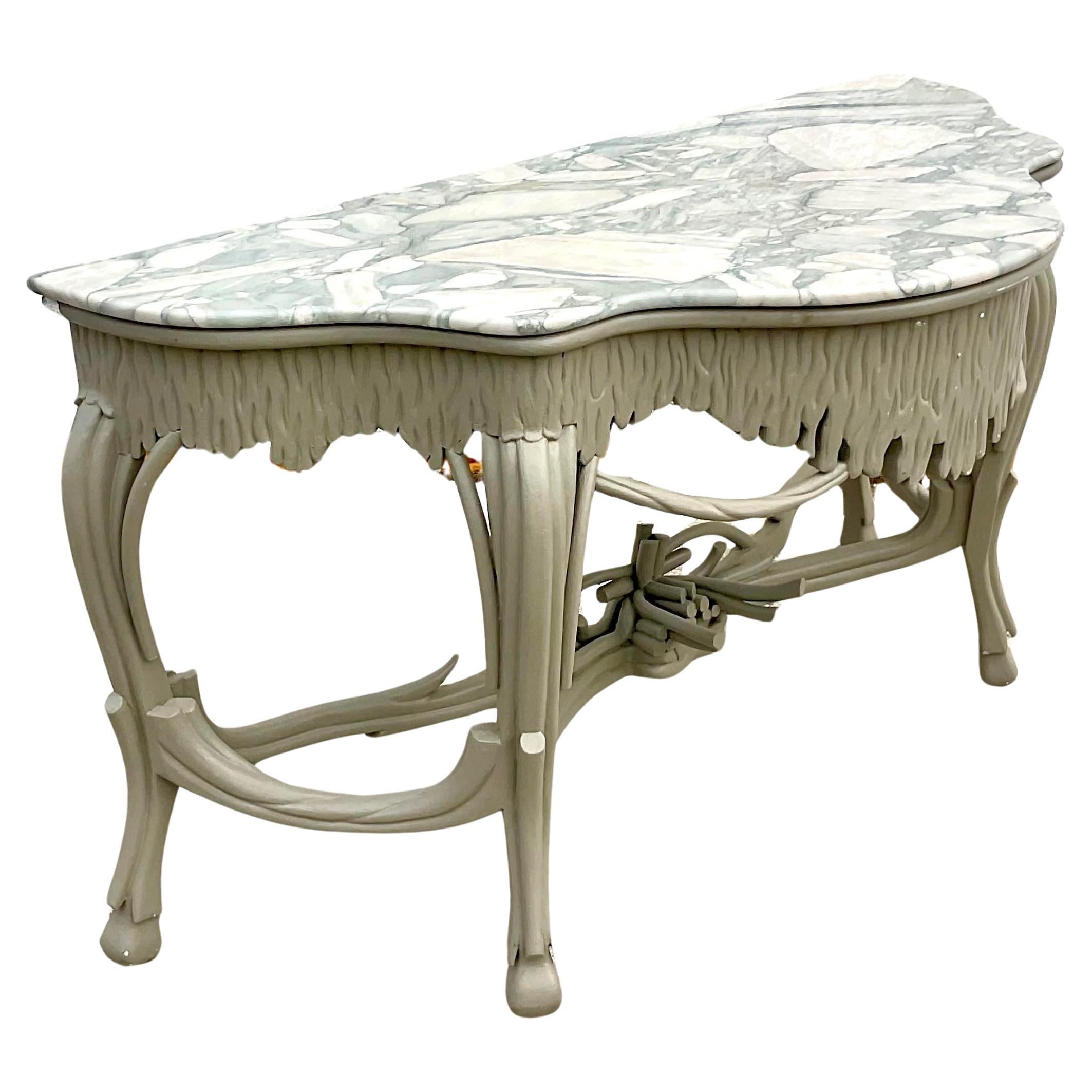 Fin du 20ème siècle Vintage Regency Stone Top Faux Bois Console Table en vente