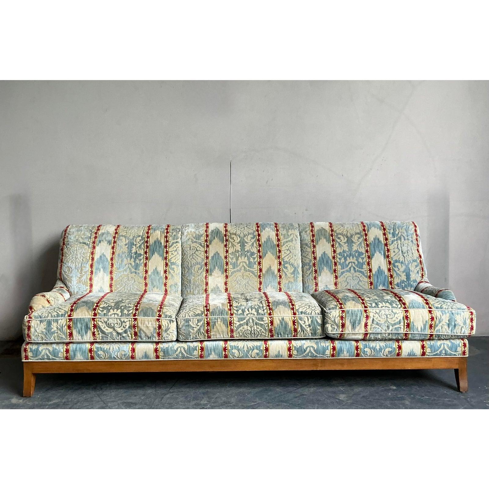 Hollywood Regency Late 20th Century Vintage Regency Striped Cut Velvet Sofa For Sale