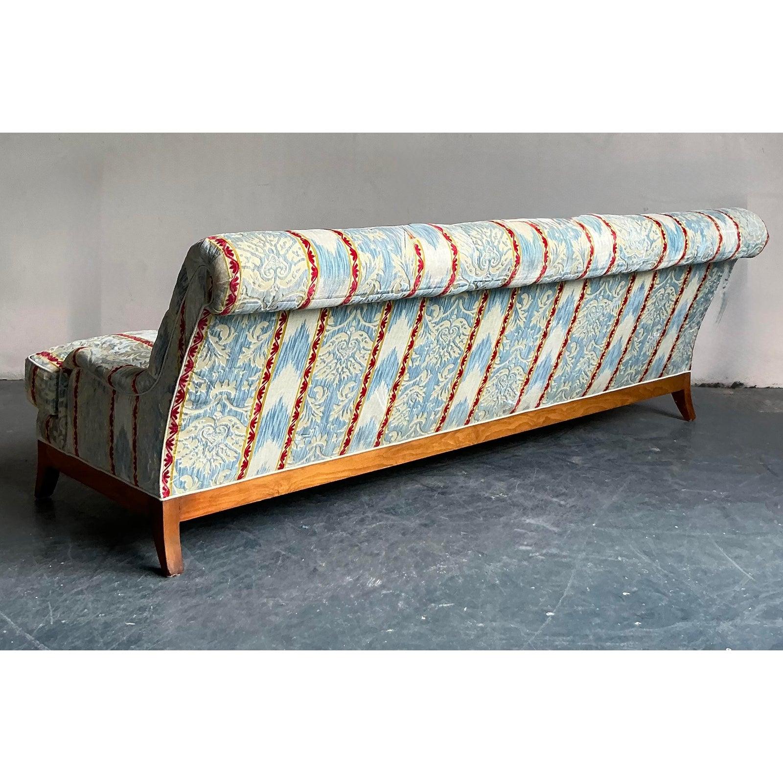 American Late 20th Century Vintage Regency Striped Cut Velvet Sofa For Sale