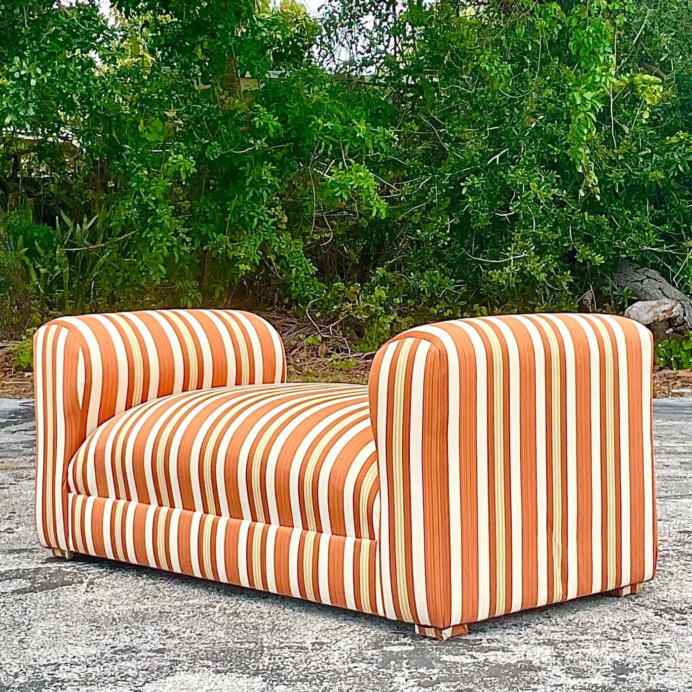 North American Late 20th Century Vintage Regency Striped Settee For Sale