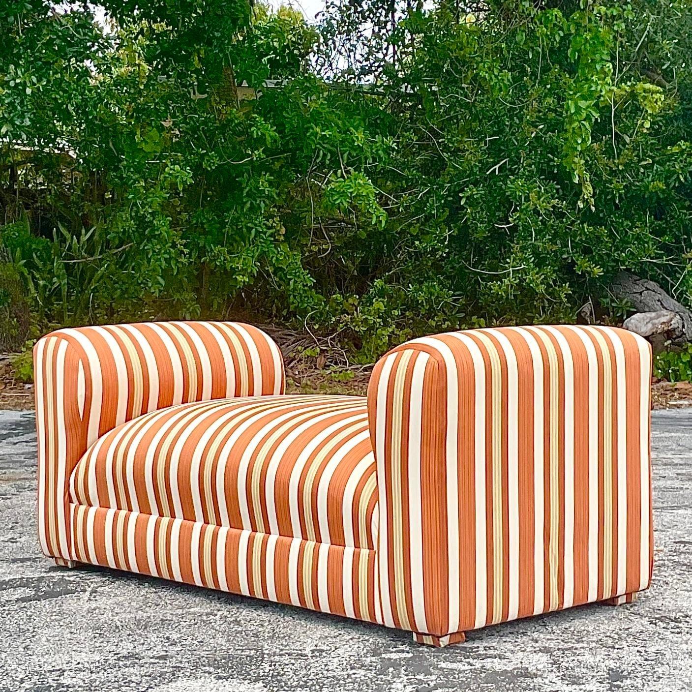 Late 20th Century Vintage Regency Striped Settee In Good Condition For Sale In west palm beach, FL
