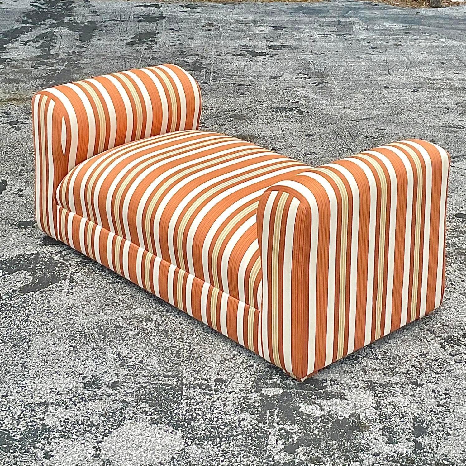 Upholstery Late 20th Century Vintage Regency Striped Settee For Sale