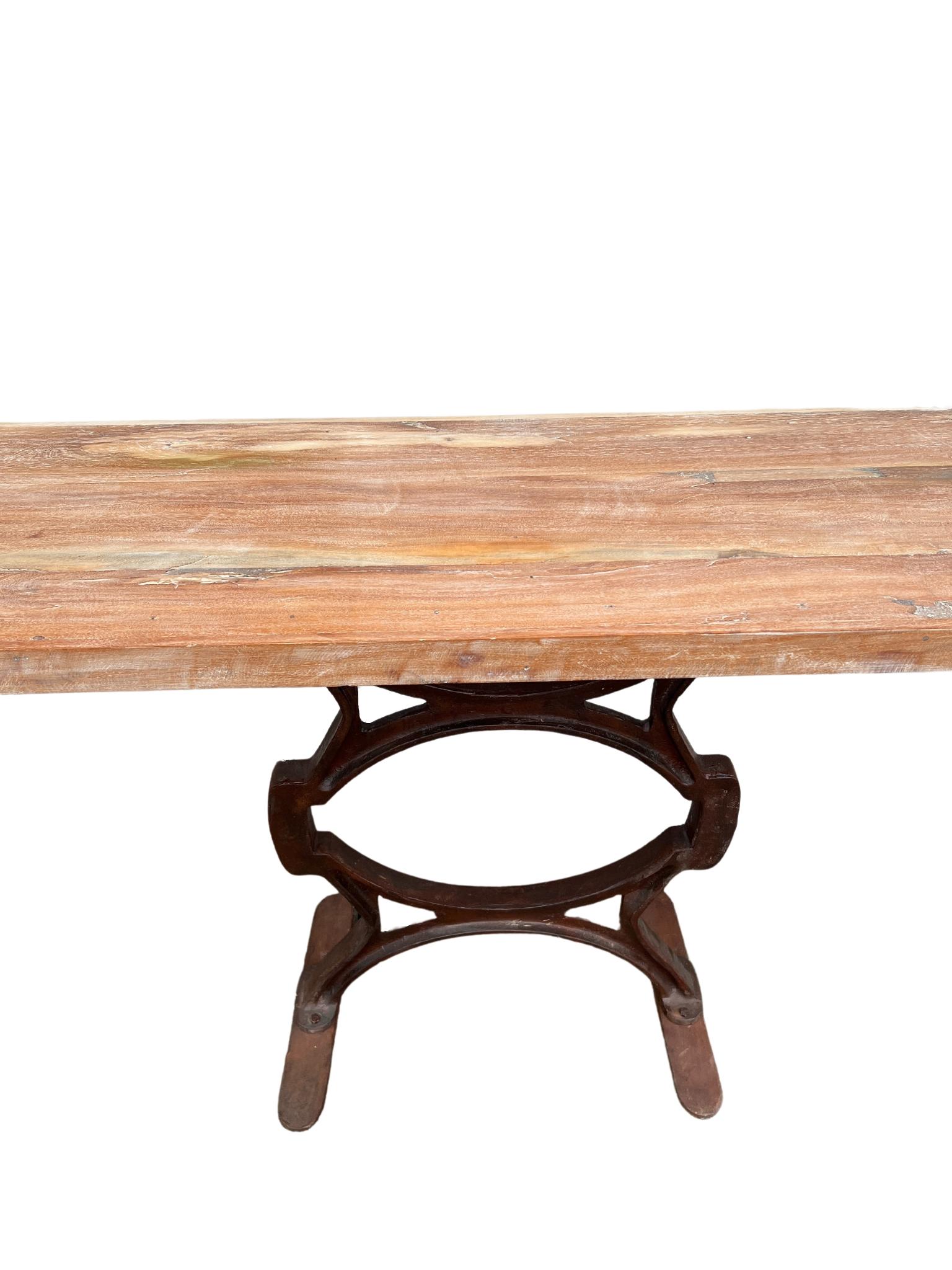 Late 20th Century Vintage Rustic Cast Iron Console Table For Sale 1