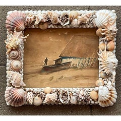 Cornice conchiglia incrostata con acquerello della fine del XX secolo