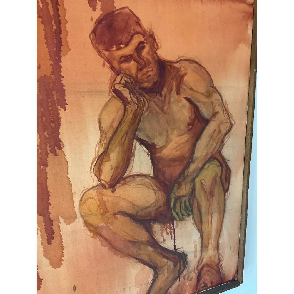 Late 20th Century Vintage Signed Original Oil Painting on Canvas of Nude Man For Sale 2