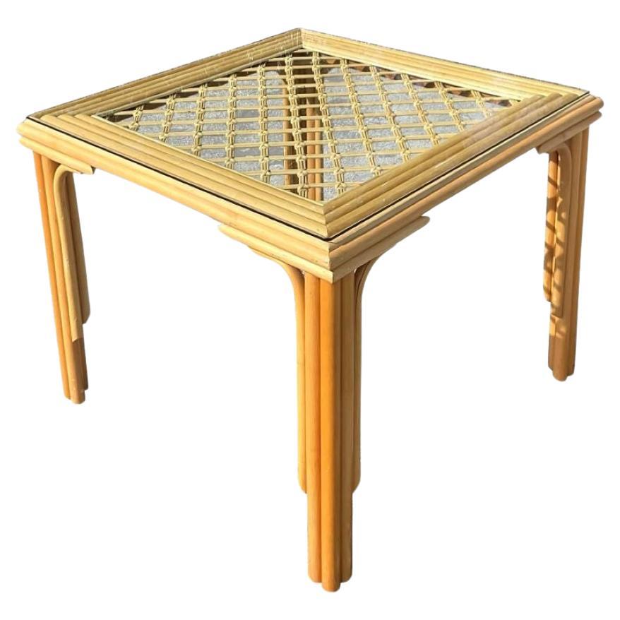 Late 20th Century Vintage Squared Bamboo Rattan Game Table