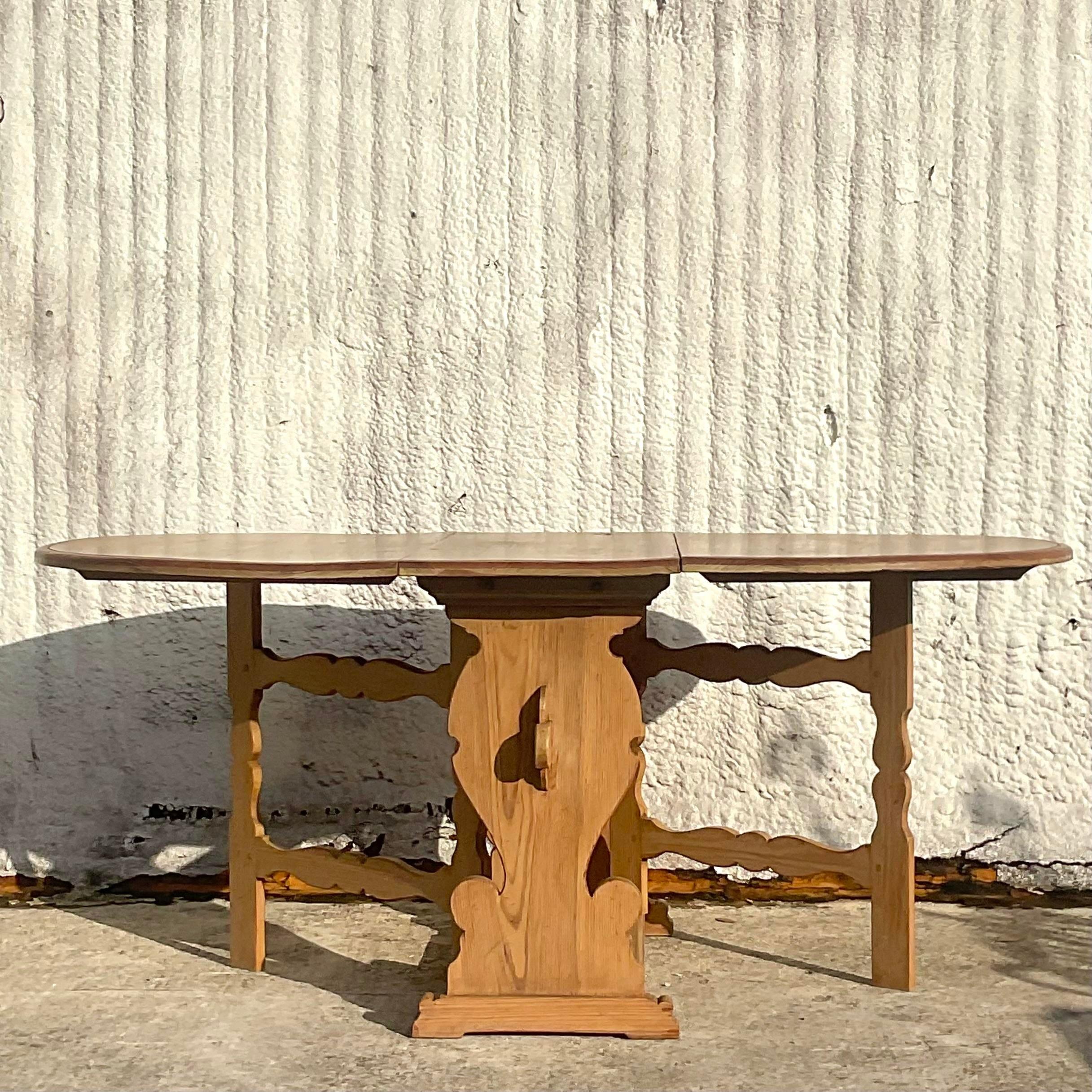 Late 20th Century Vintage Swedish Drop Leaf Wooden Dining Table In Good Condition For Sale In west palm beach, FL