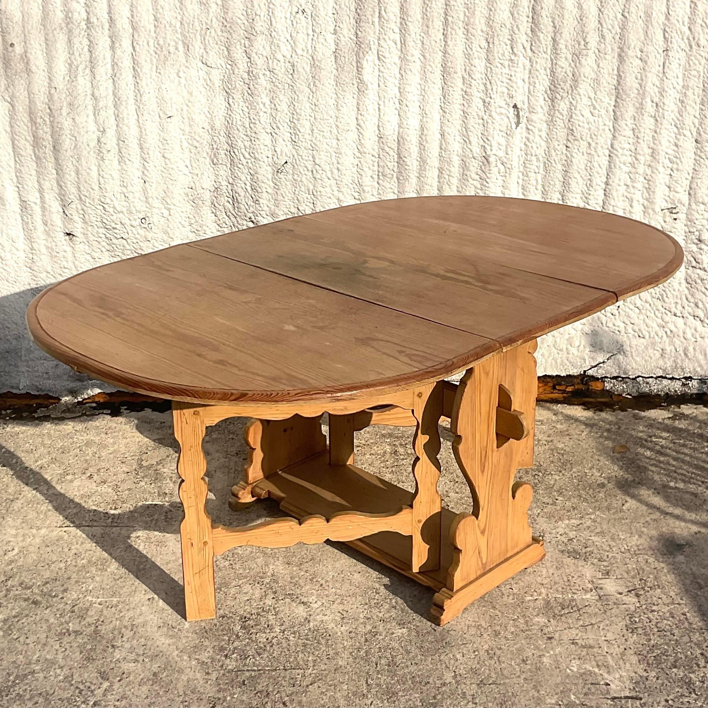 Late 20th Century Vintage Swedish Drop Leaf Wooden Dining Table For Sale 1