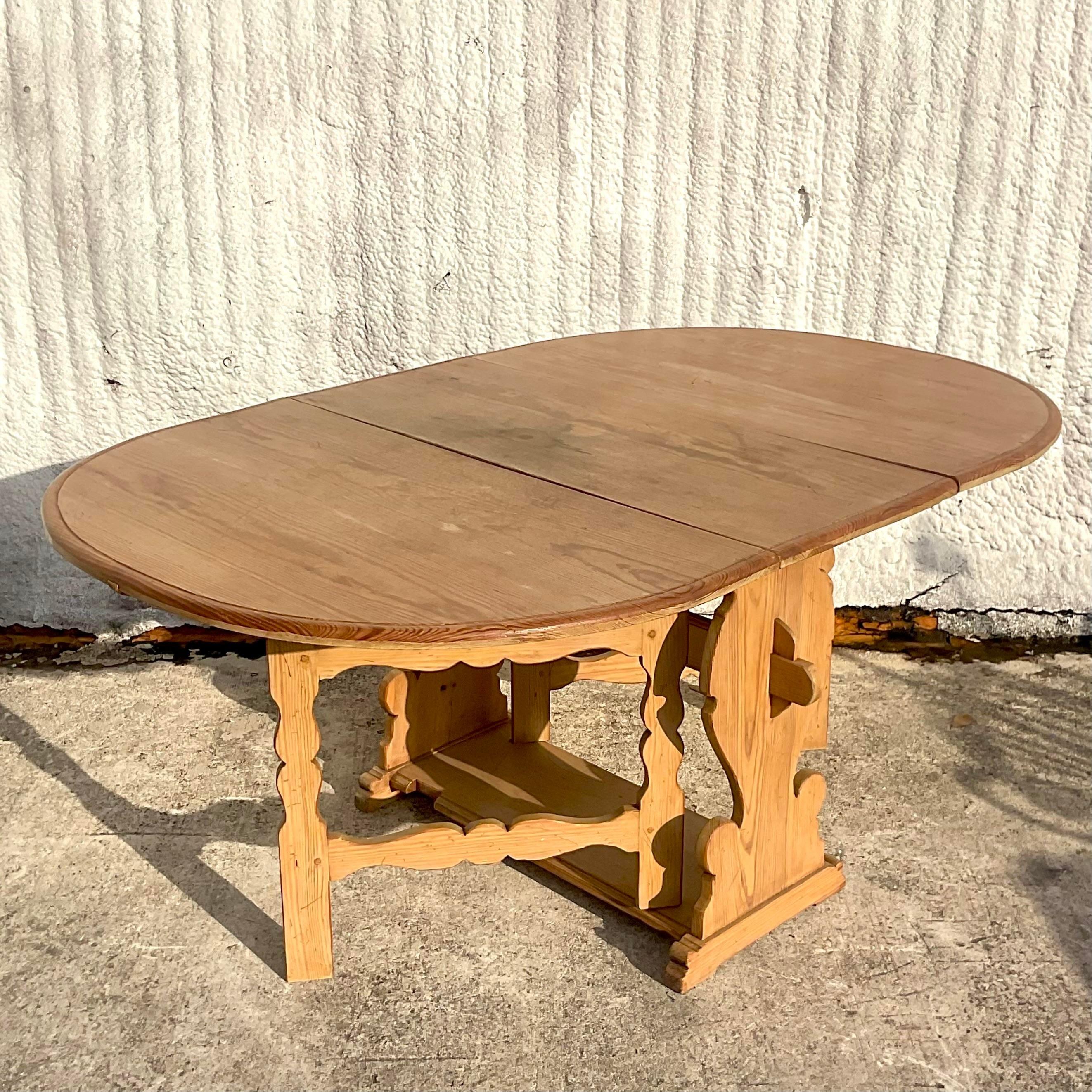 Late 20th Century Vintage Swedish Drop Leaf Wooden Dining Table For Sale 3