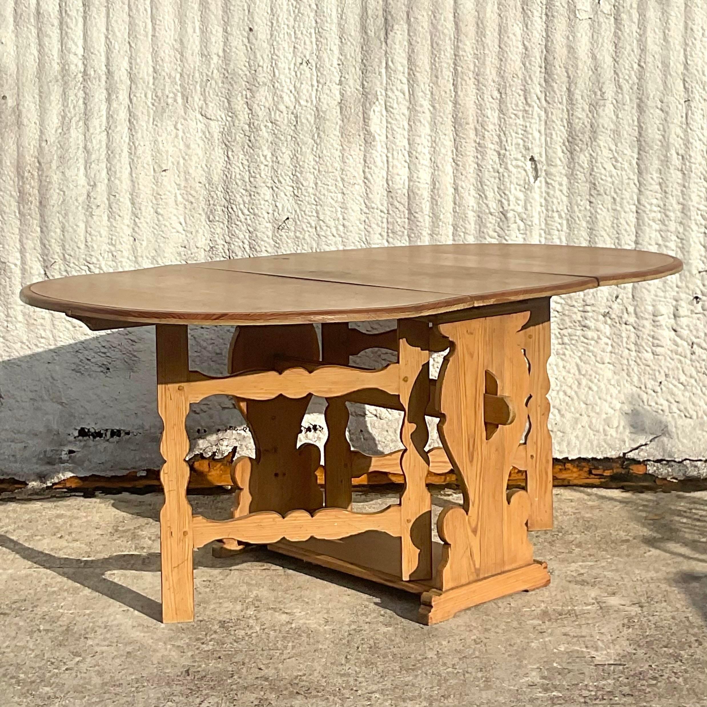 Late 20th Century Vintage Swedish Drop Leaf Wooden Dining Table For Sale 4