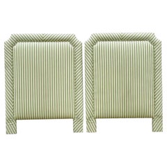 Late 20th Century Retro Ticking Pattern Fabric Twin Sized Headboards - A Pair