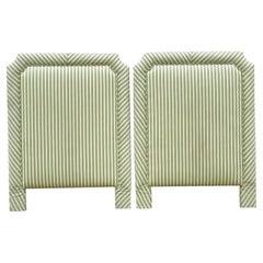 Late 20th Century Vintage Ticking Pattern Fabric Twin Sized Headboards - A Pair