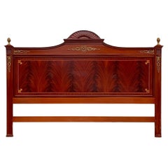 Late 20th Century Retro Wood Inlay and Brass Detailing Queen Headboard