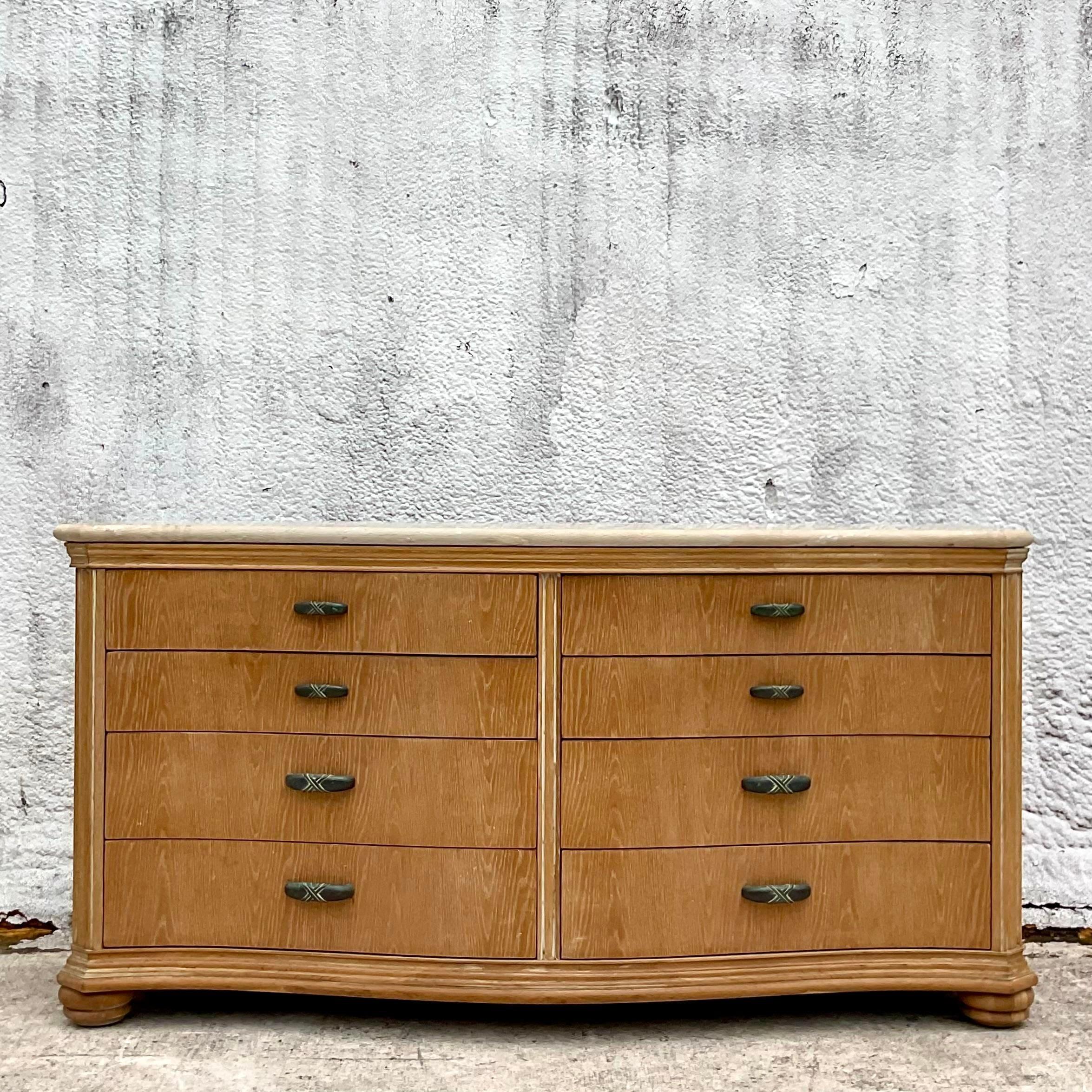 Stone Late 20th Century Vintage Traditional Lexington Roll Front Dresser For Sale