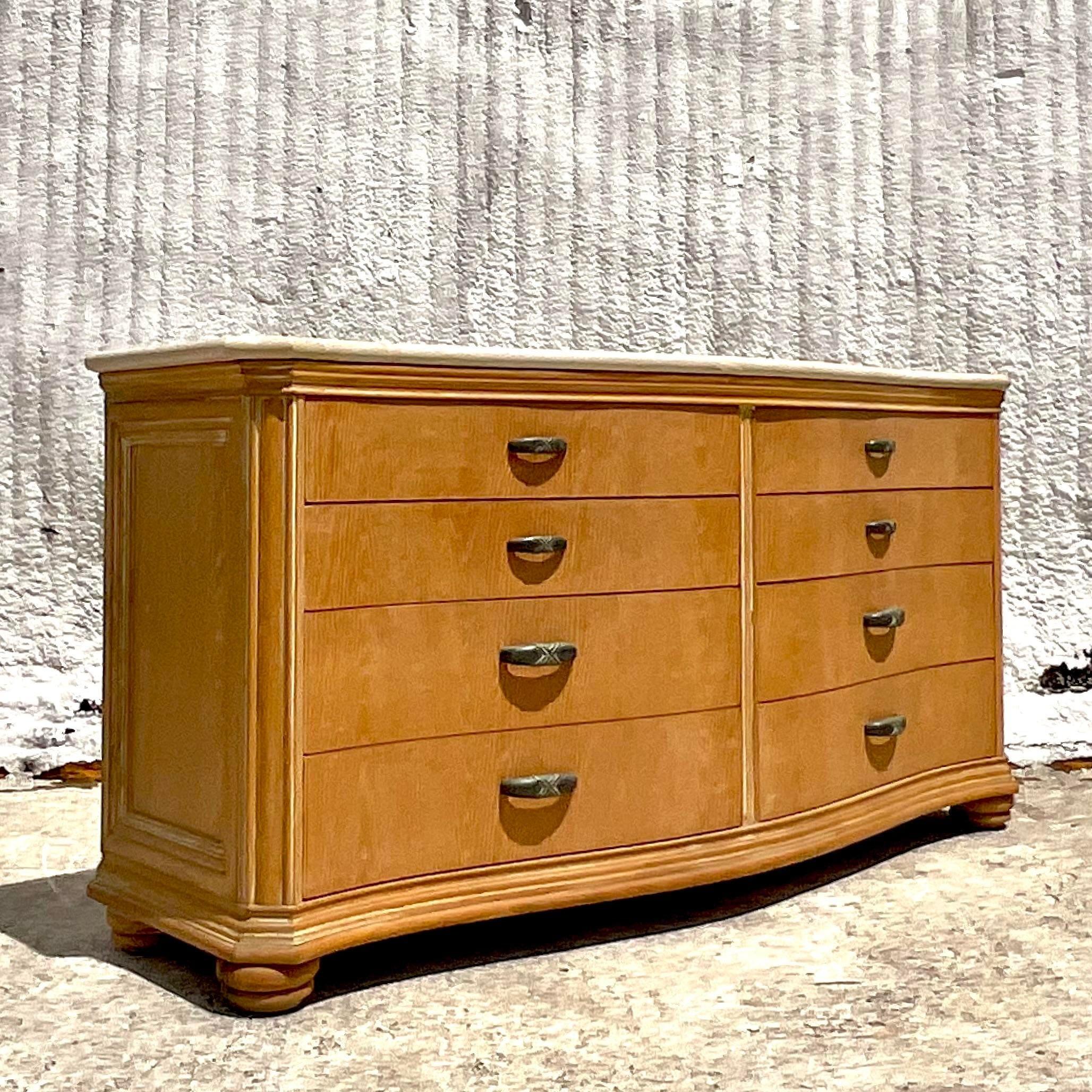 Stone Late 20th Century Vintage Traditional Lexington Roll Front Dresser For Sale