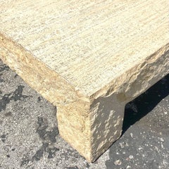 Late 20th Century Vintage Travertine Rough Edge Stone Coffee Table