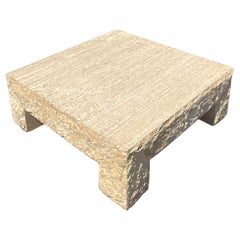 Late 20th Century Vintage Travertine Rough Edge Stone Coffee Table