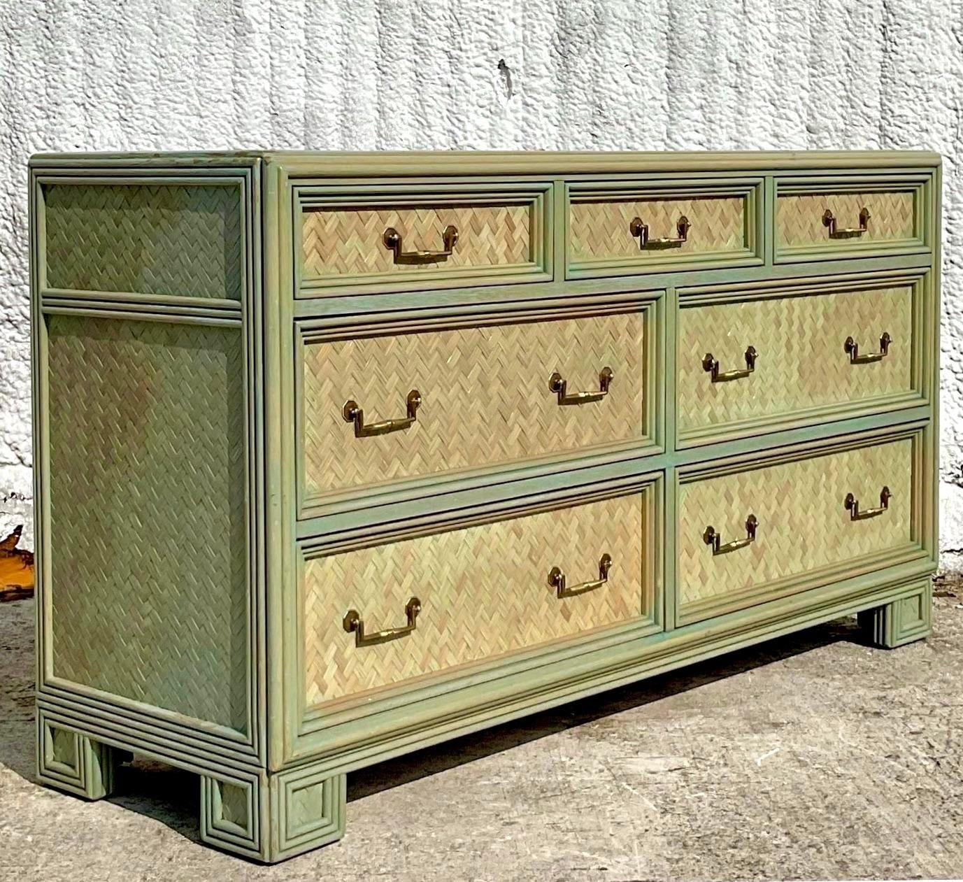 Late 20th Century Vintage Whitecraft Rattan Stained Dresser For Sale 6