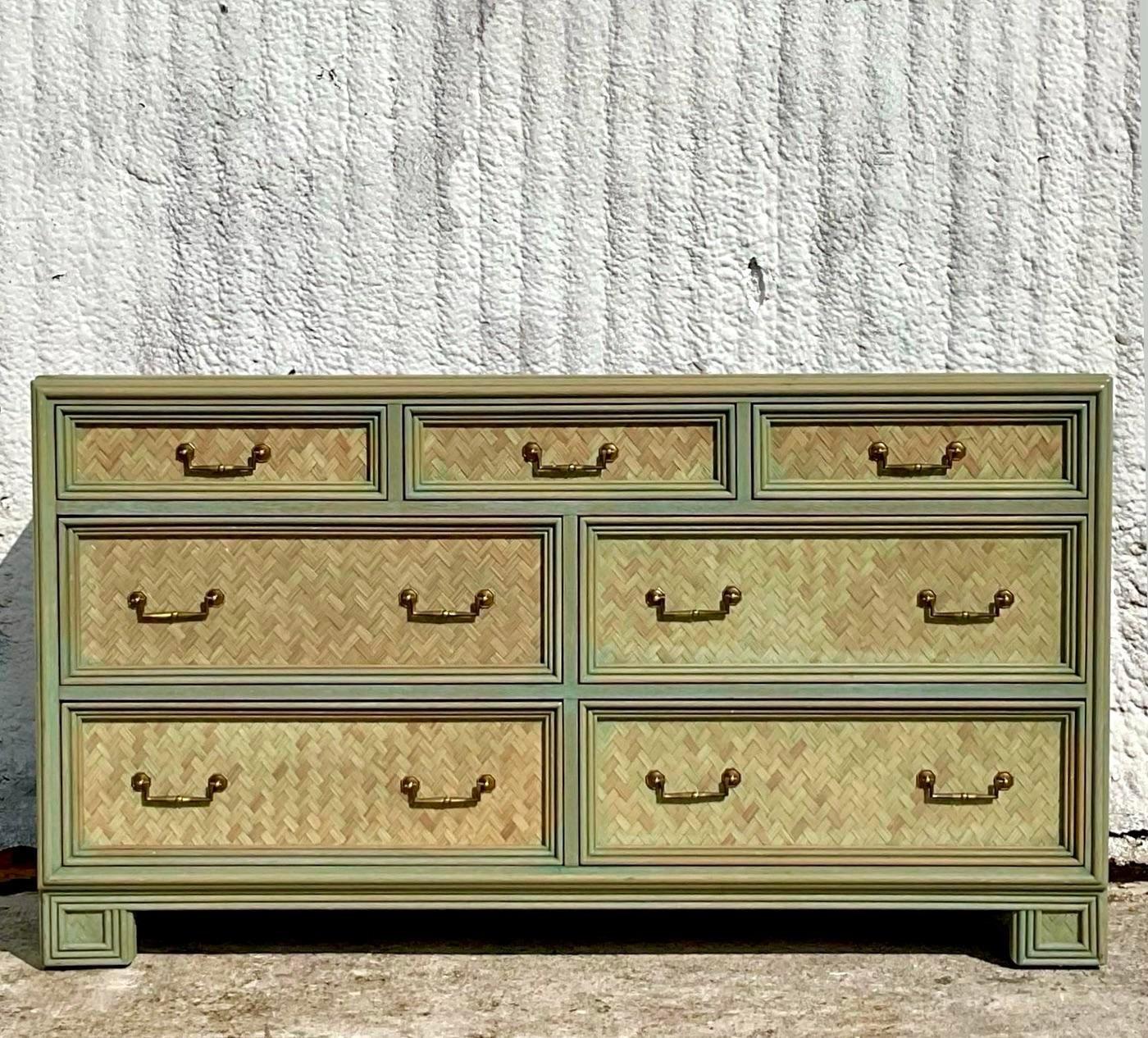 Late 20th Century Vintage Whitecraft Rattan Stained Dresser In Good Condition For Sale In west palm beach, FL