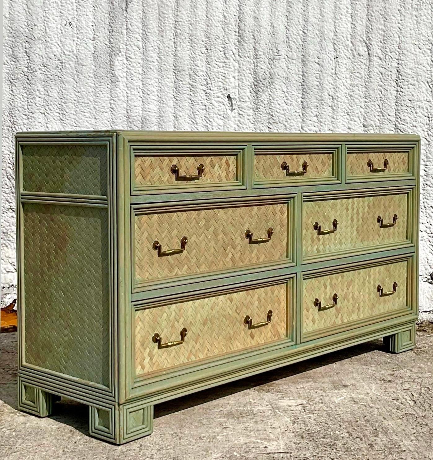 Late 20th Century Vintage Whitecraft Rattan Stained Dresser For Sale 2