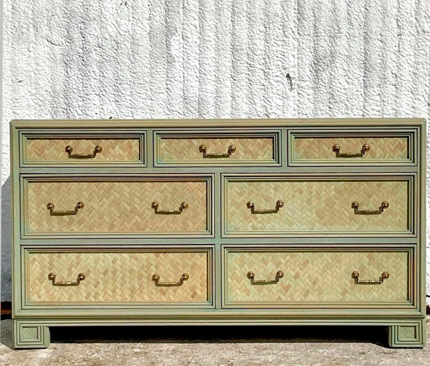 Late 20th Century Vintage Whitecraft Rattan Stained Dresser For Sale 4