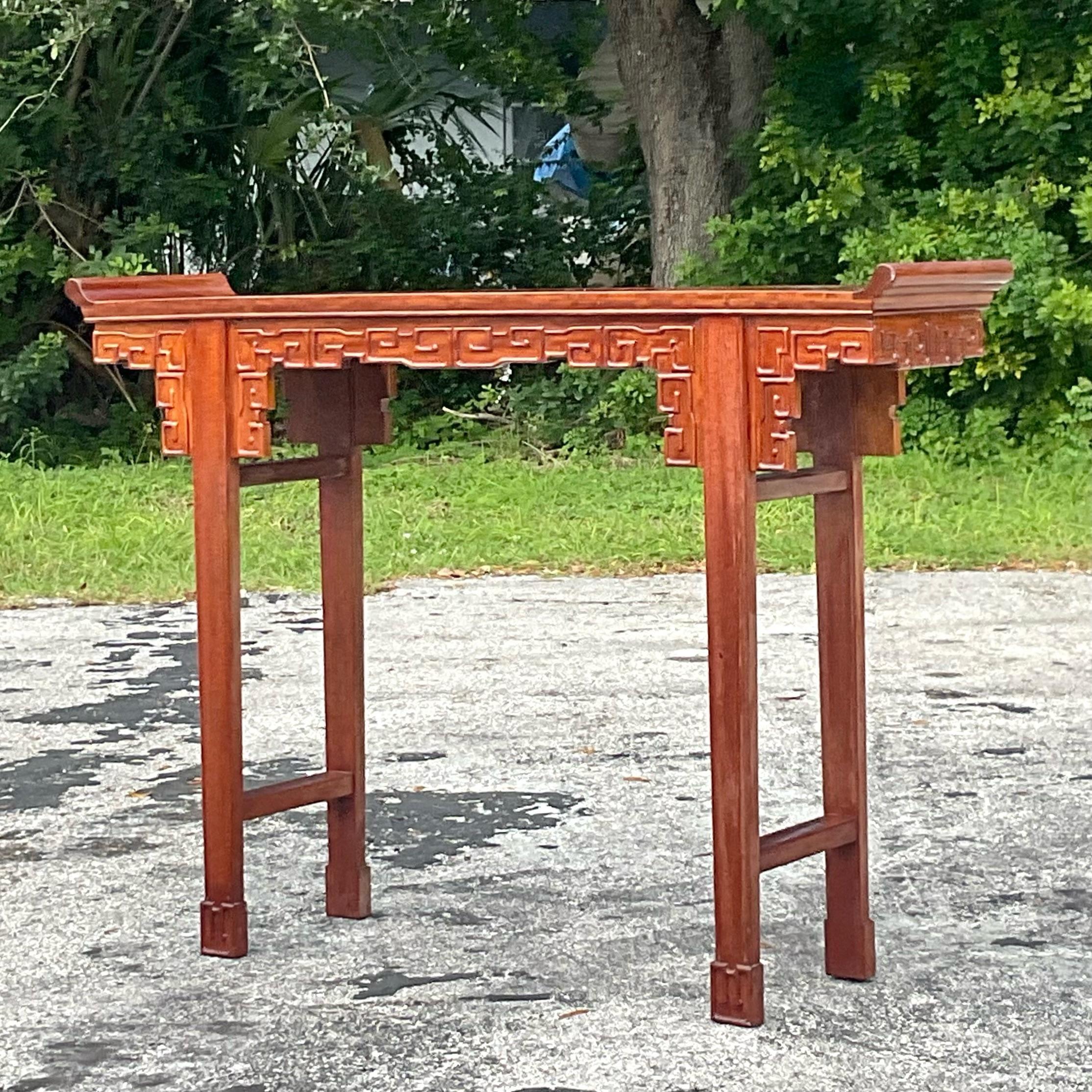 Late 20th Century Vintage Wood Altar Console Table In Good Condition In west palm beach, FL