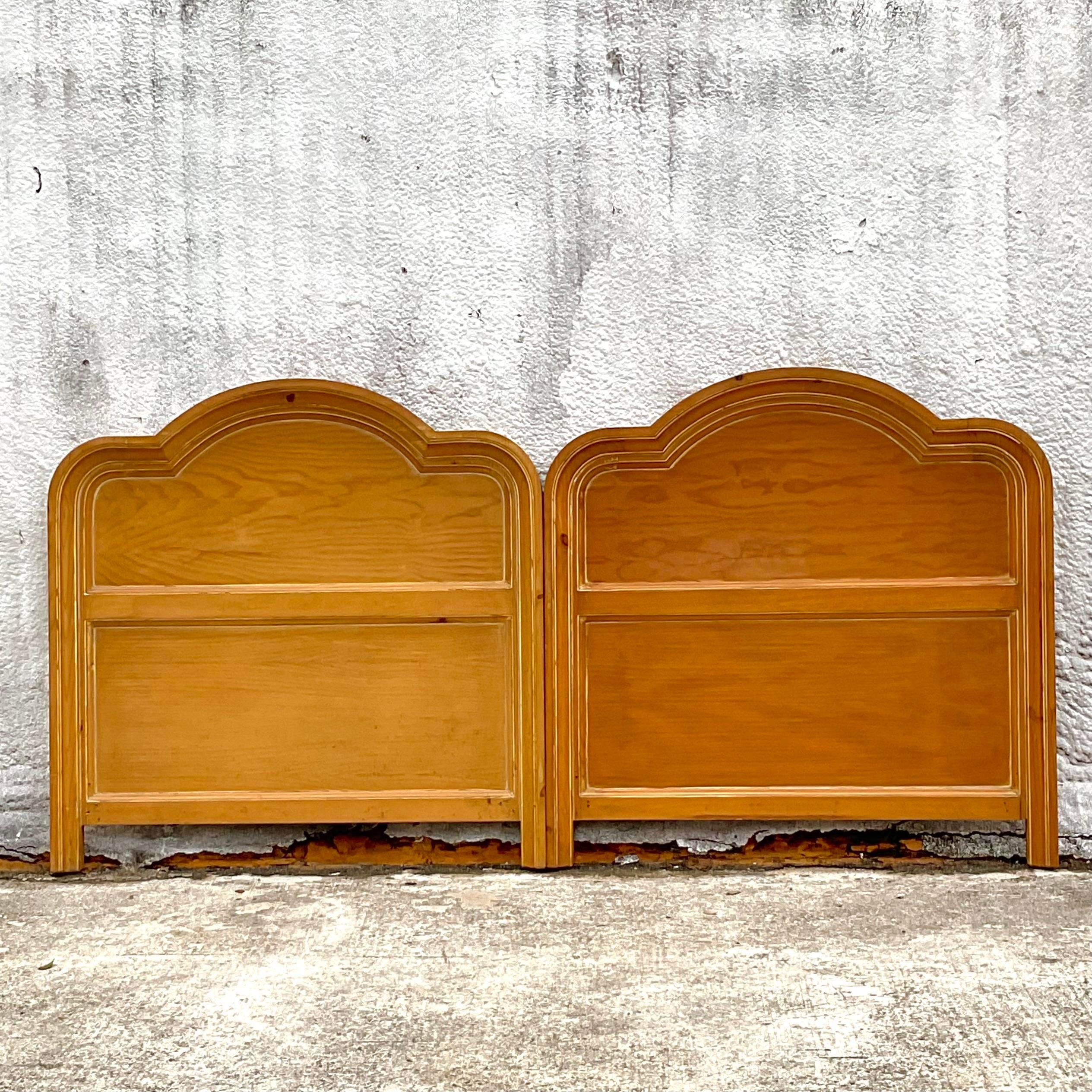Bohemian Late 20th Century Vintage Wooden Trim Detailed Twin Headboards - A Pair For Sale