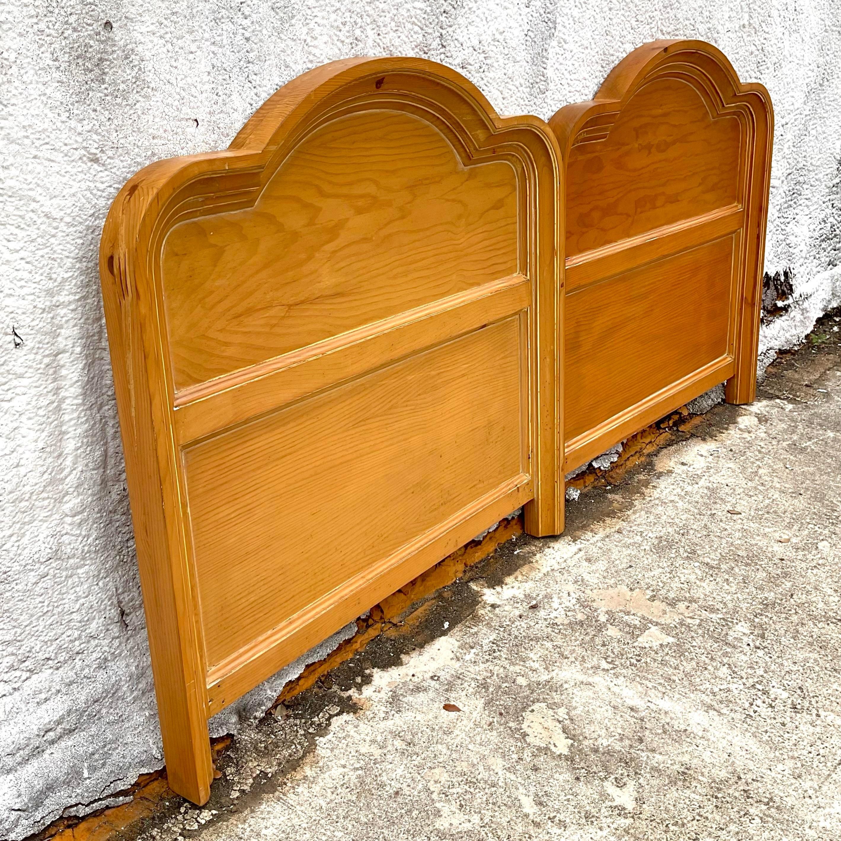 North American Late 20th Century Vintage Wooden Trim Detailed Twin Headboards - A Pair For Sale