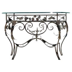 Late 20th Century Retro Wrought Iron Console Table with Glass Top
