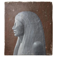 Late 20th Century W E Thorner 1970 Grisaille Female Profile Portrait Hatshepsut