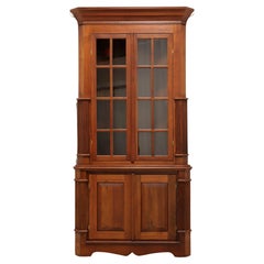 Vintage Late 20th Century Walnut Chippendale Corner Cupboard / Cabinet