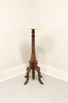 Late 20th Century Walnut Marble Top Victorian Barley Twist Plant Stand