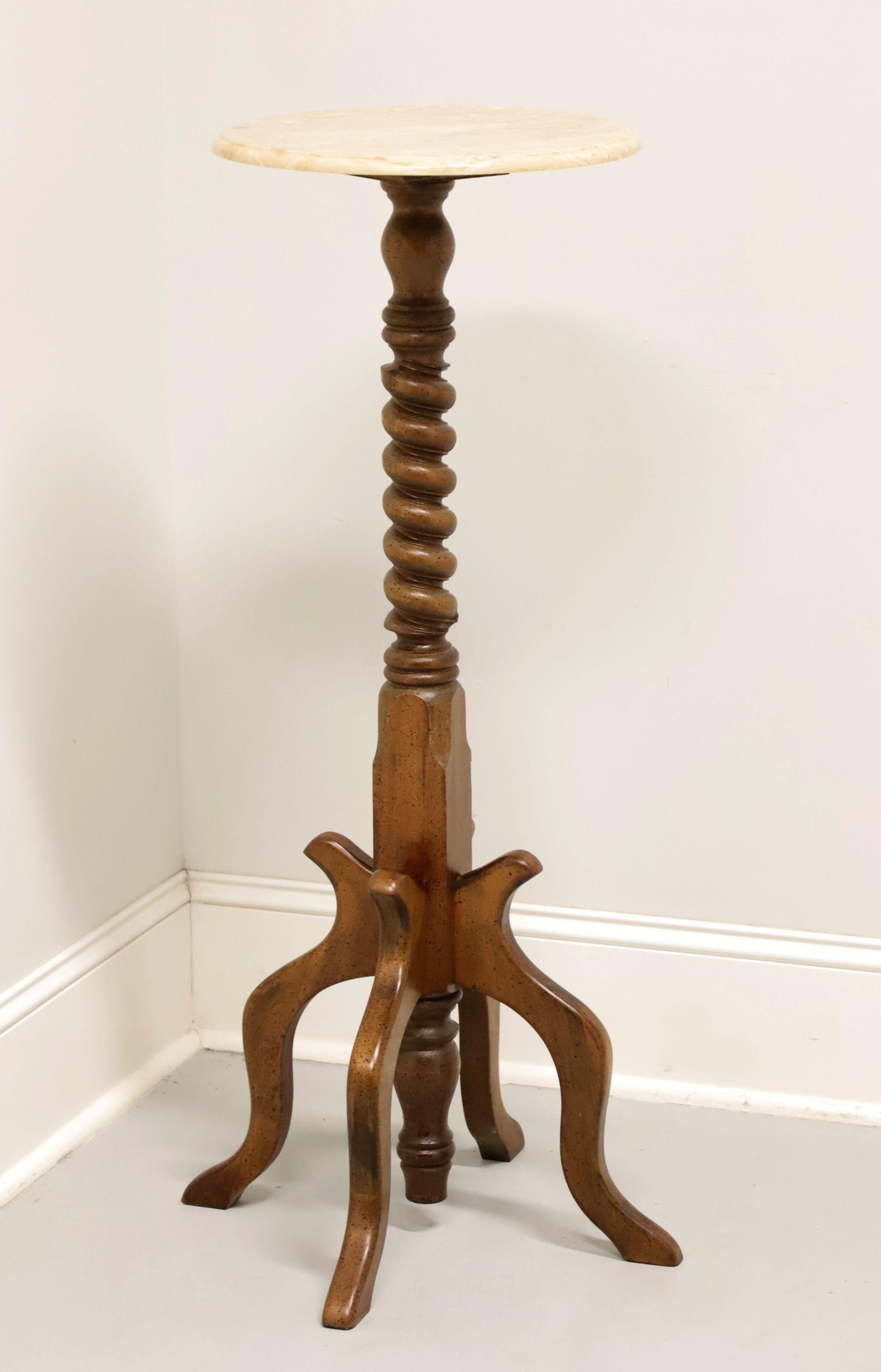 American Late 20th Century Walnut Marble Top Victorian Barley Twist Plant Stand