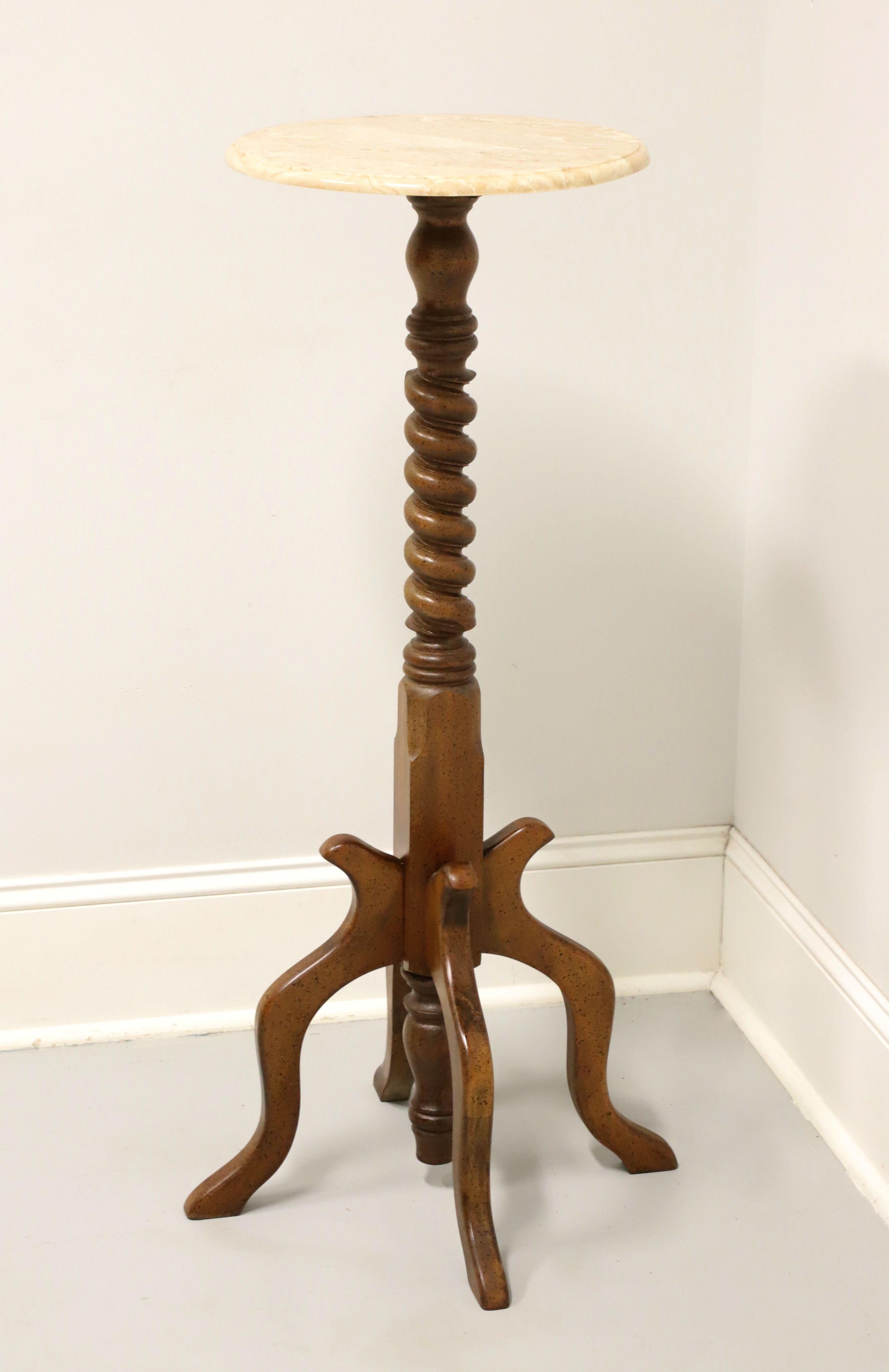 Late 20th Century Walnut Marble Top Victorian Barley Twist Plant Stand In Good Condition In Charlotte, NC