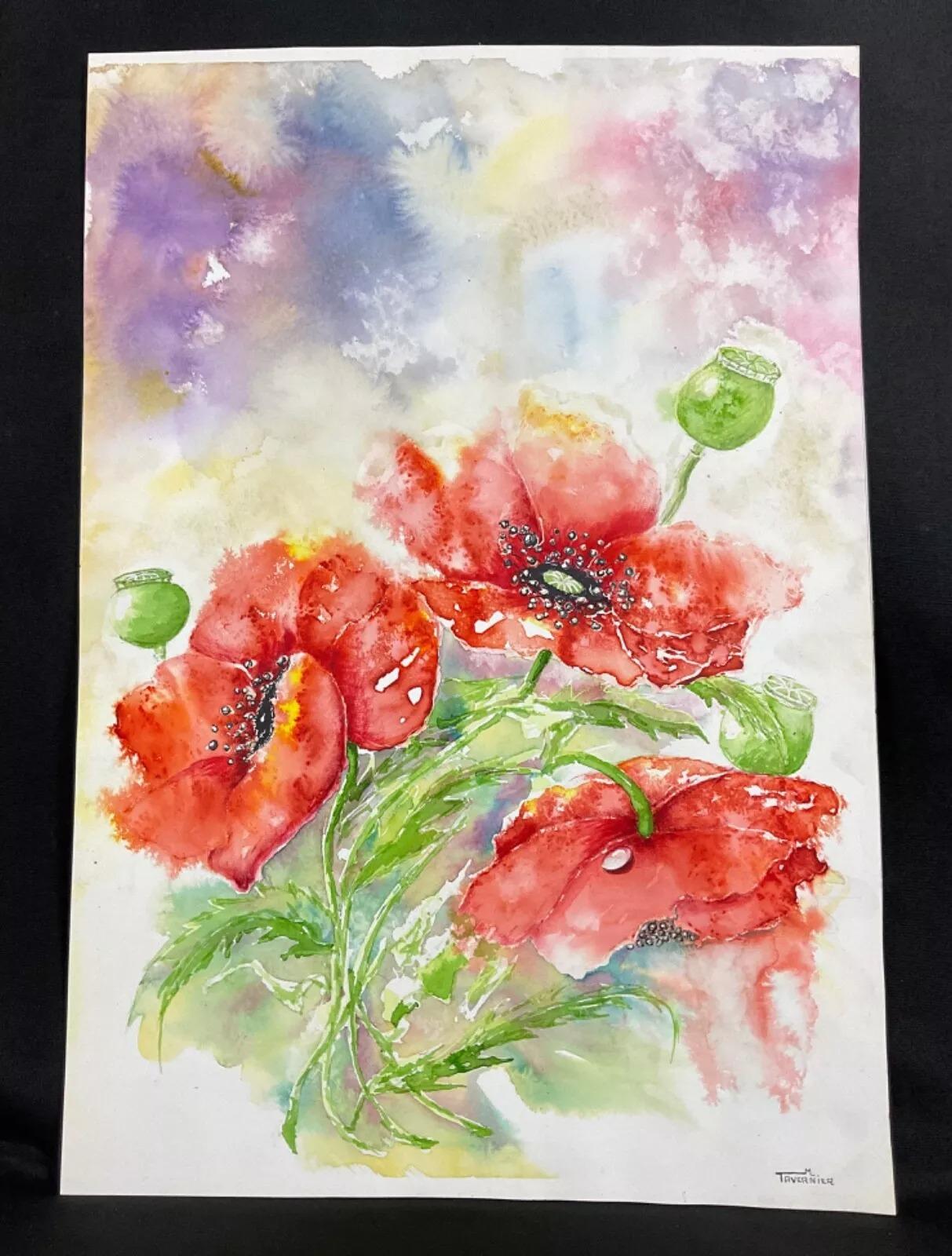 Questo accattivante disegno ad acquerello di Tavernier della fine del XX secolo presenta una natura morta astratta che darà un tocco di moderna eleganza alla tua collezione. Con un'altezza di 55 cm e una lunghezza di 38 cm, quest'opera d'arte