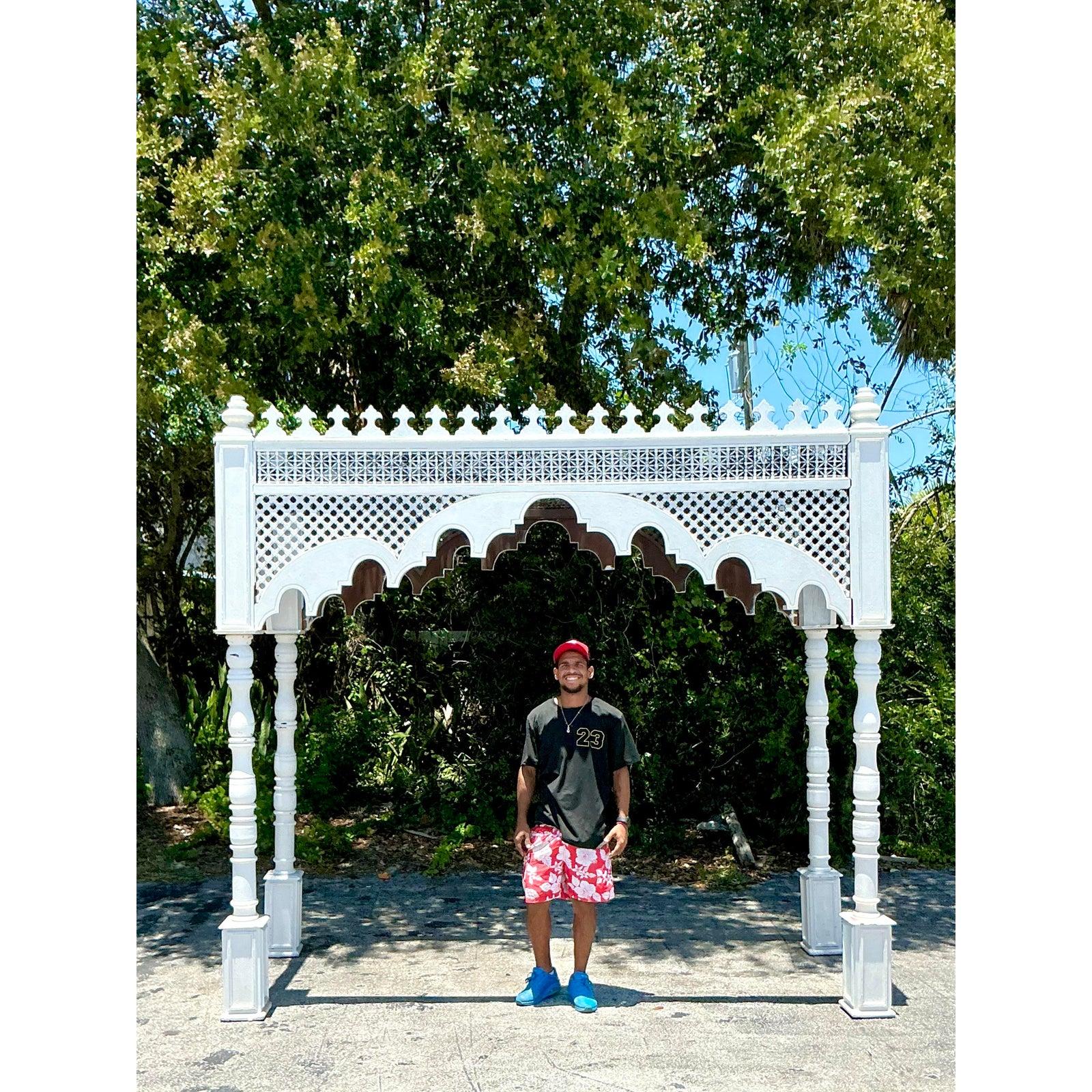 Late 20th Century White Carved Carved Canopy For Sale 4