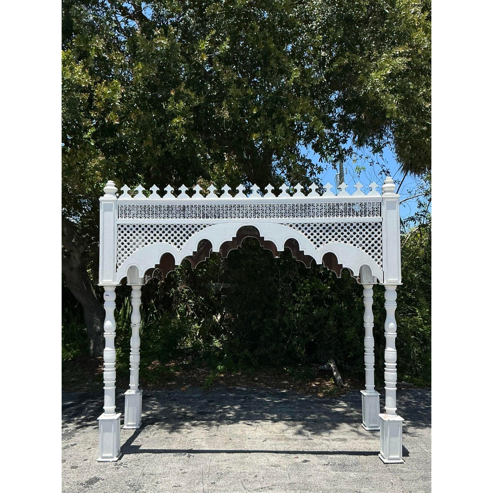 Moorish Late 20th Century White Carved Carved Canopy For Sale