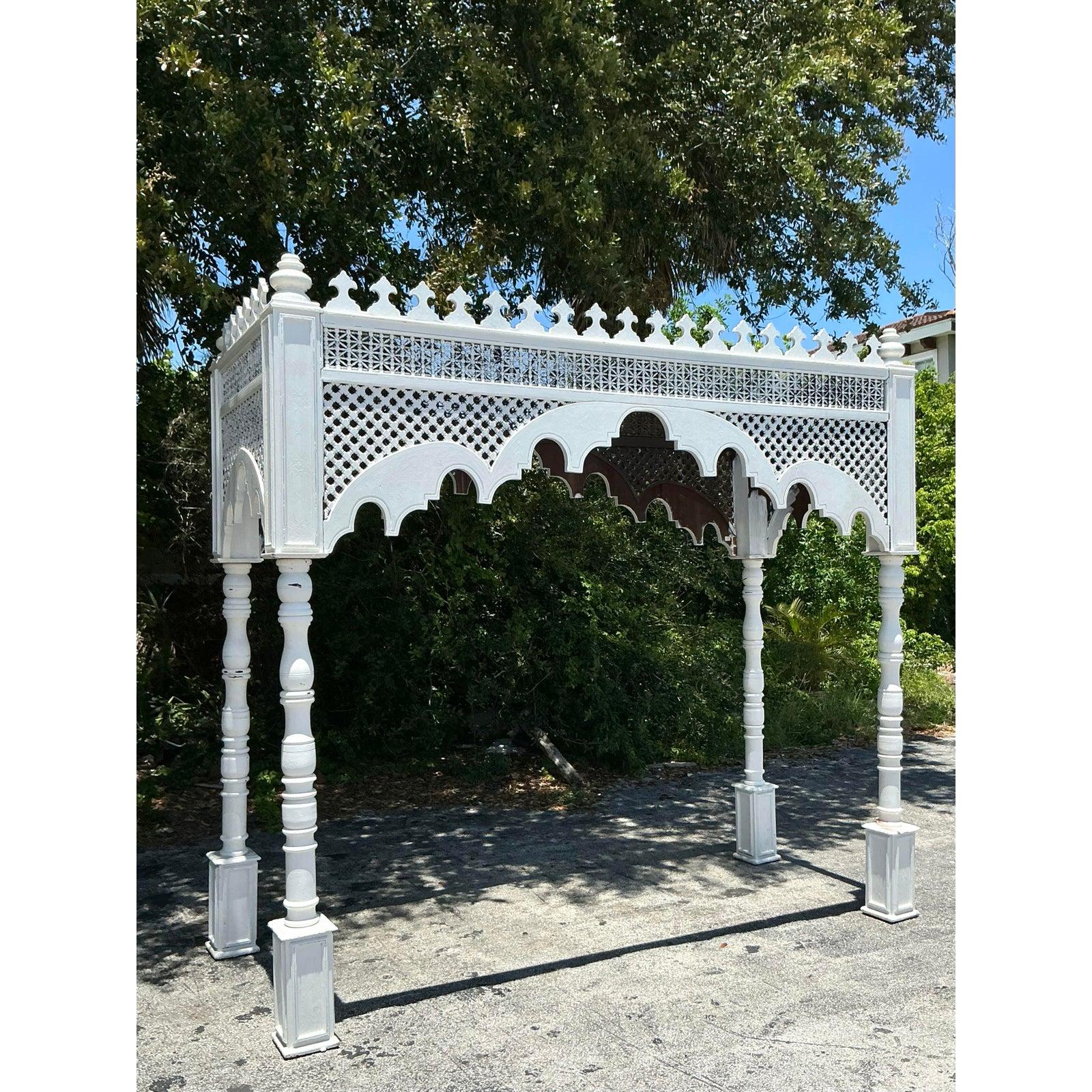 Moroccan Late 20th Century White Carved Carved Canopy For Sale