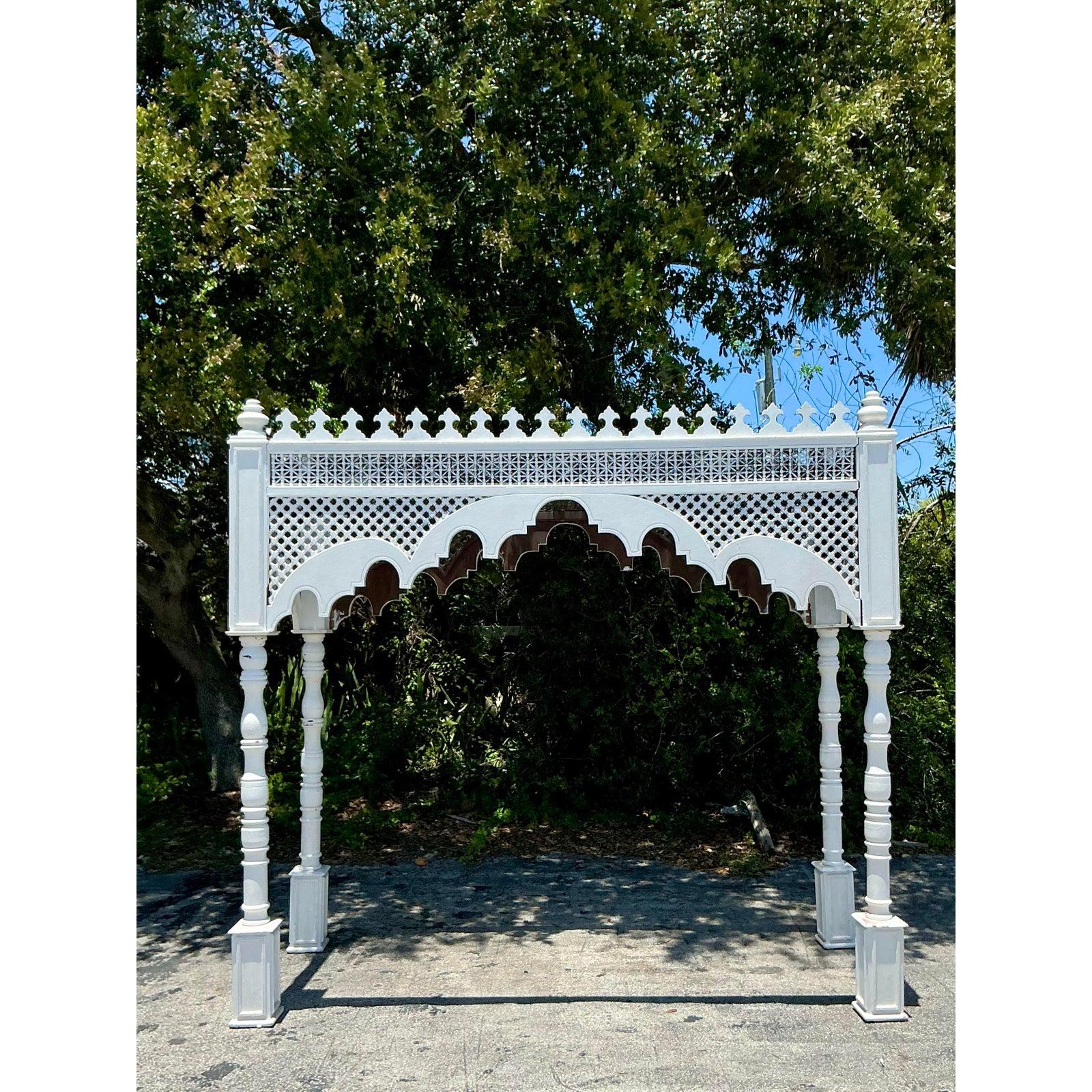 Wood Late 20th Century White Carved Carved Canopy For Sale