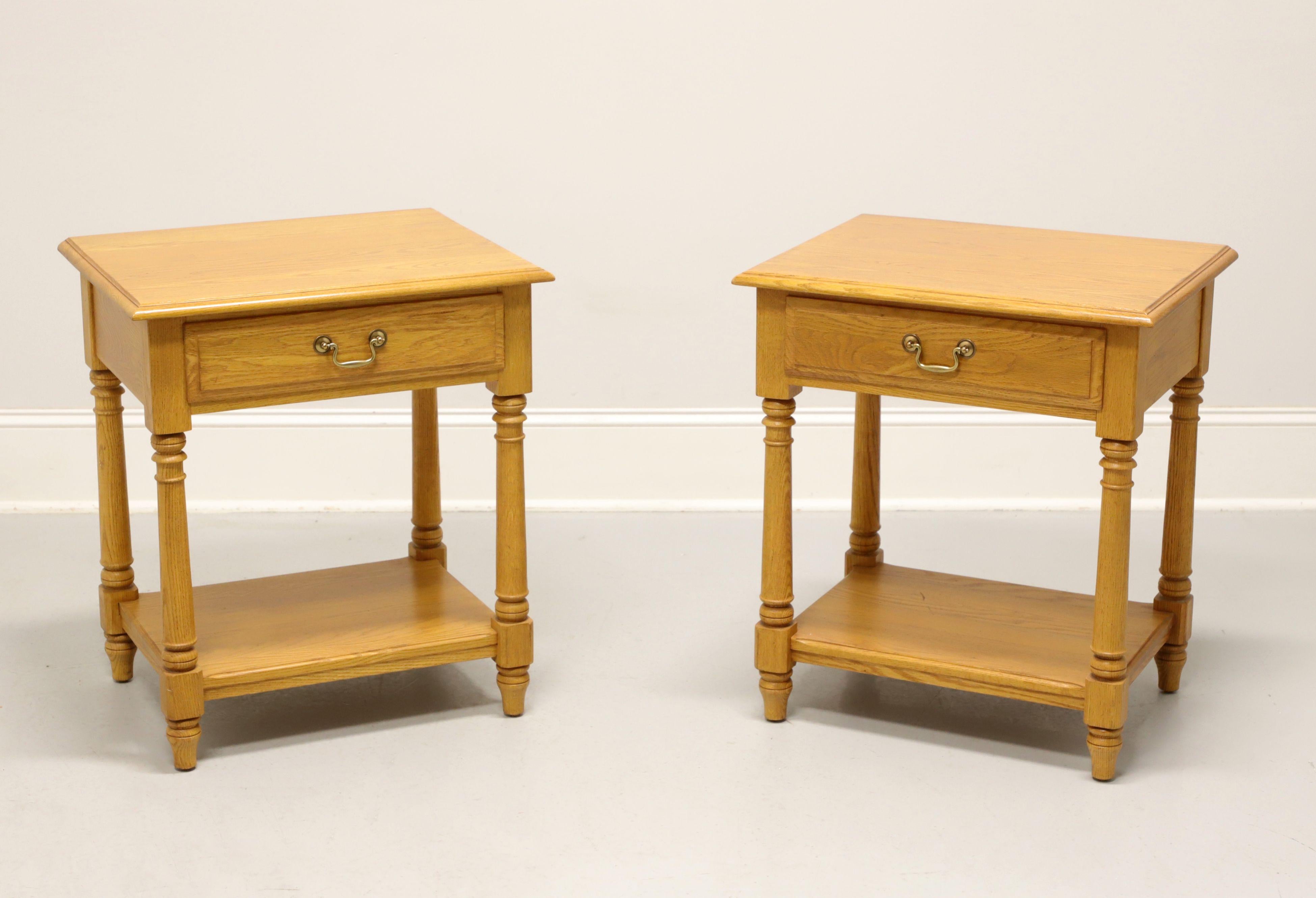Late 20th Century White Oak Colonial Single Drawer Two-Tier Nightstands - Pair For Sale 5