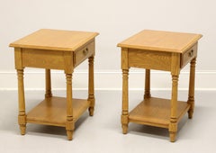 Late 20th Century White Oak Colonial Single Drawer Two-Tier Nightstands - Pair