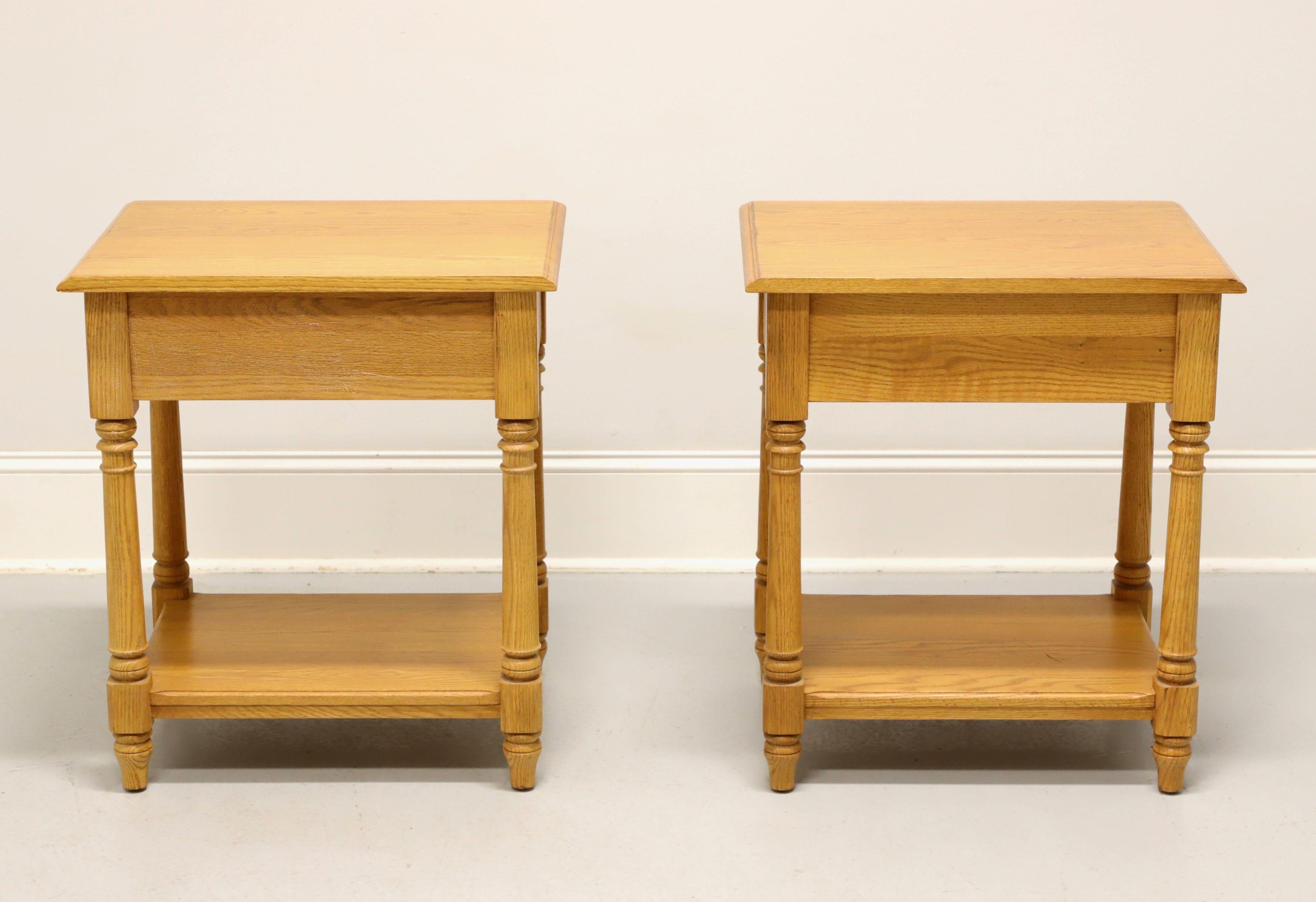 Art Deco Late 20th Century White Oak Colonial Single Drawer Two-Tier Nightstands - Pair For Sale