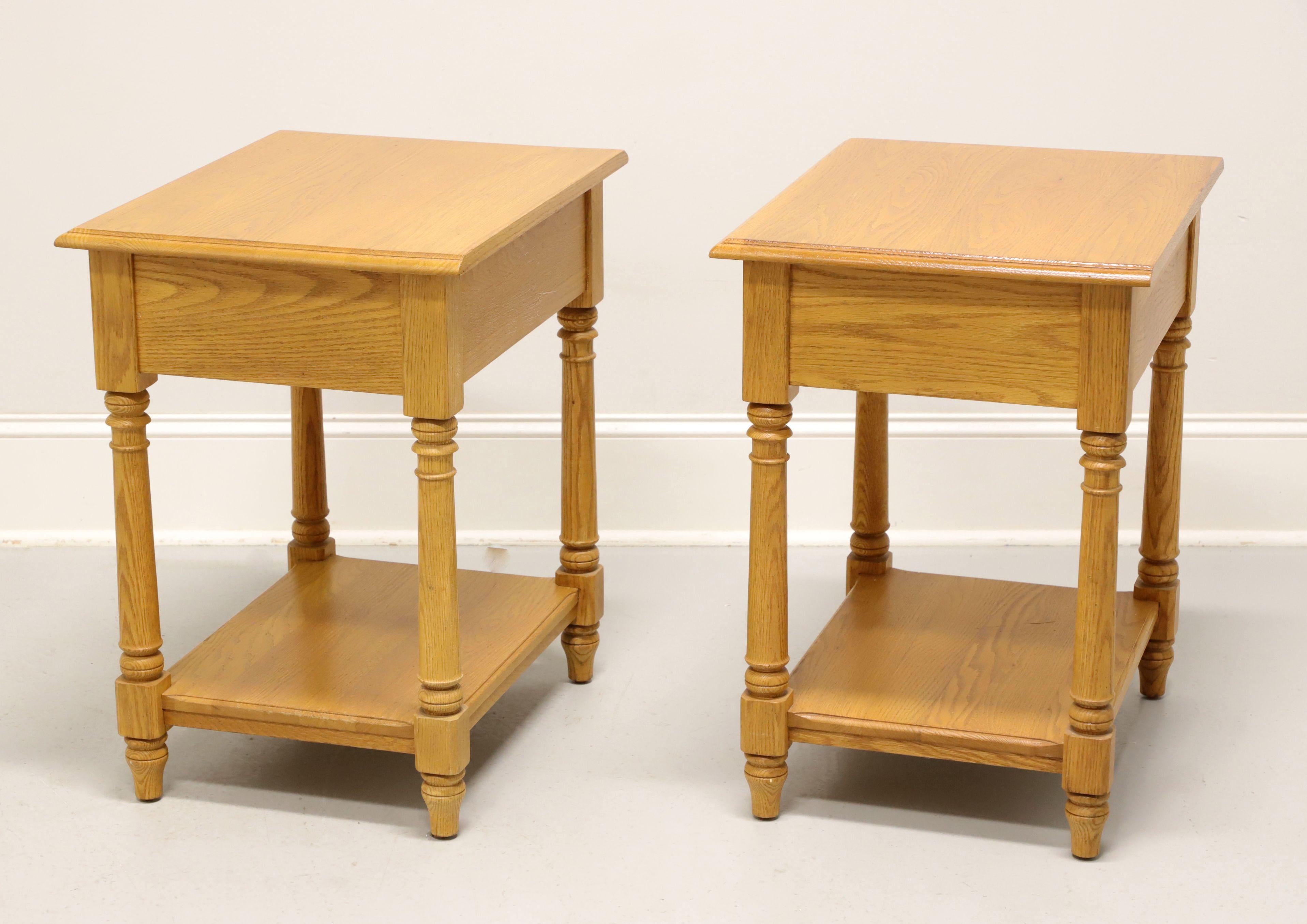 American Late 20th Century White Oak Colonial Single Drawer Two-Tier Nightstands - Pair For Sale