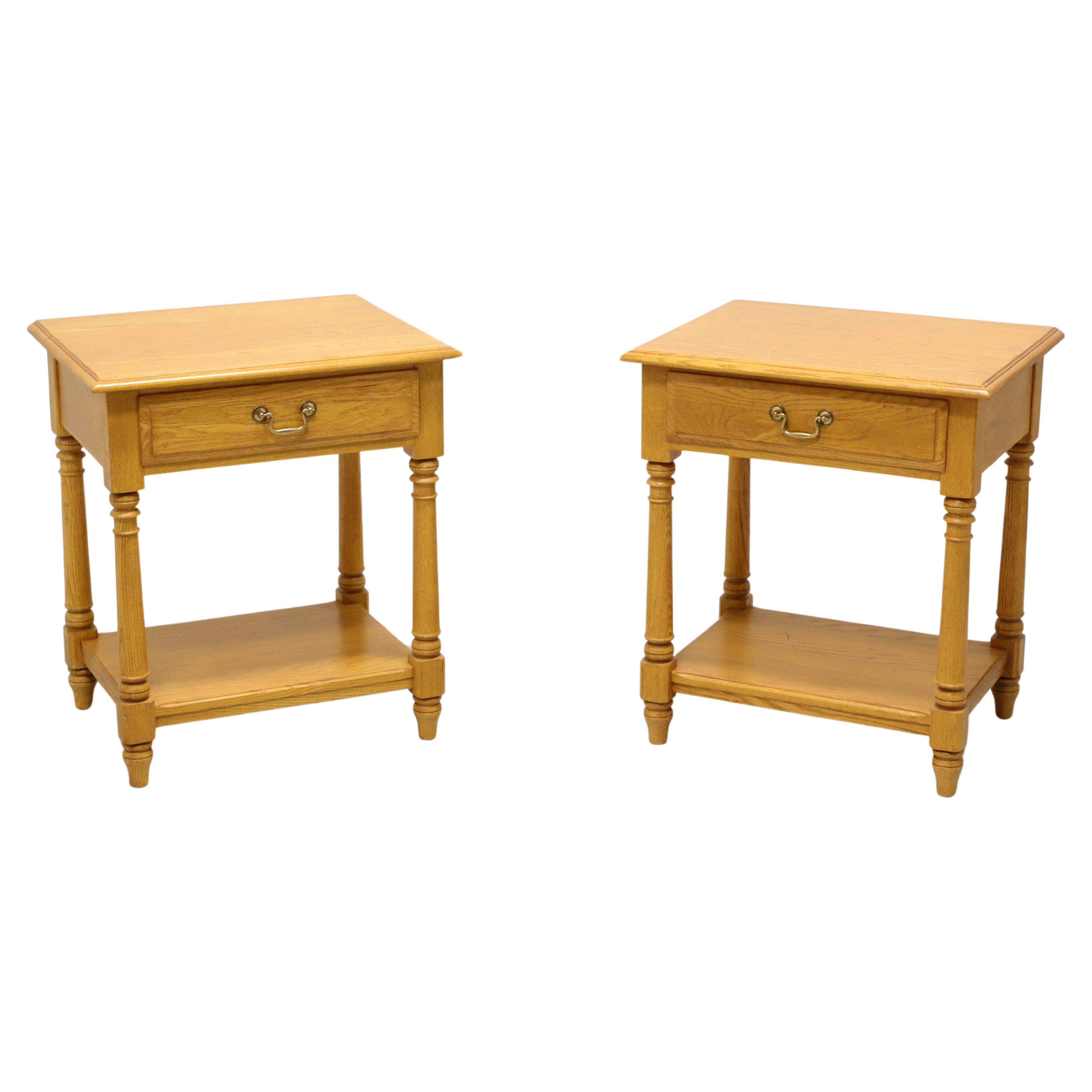 Late 20th Century White Oak Colonial Single Drawer Two-Tier Nightstands - Pair