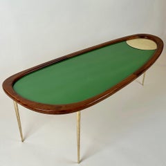 Late 20th Century Wood, Brass & Green Opaline Glass Amorphous Shape Coffee Table