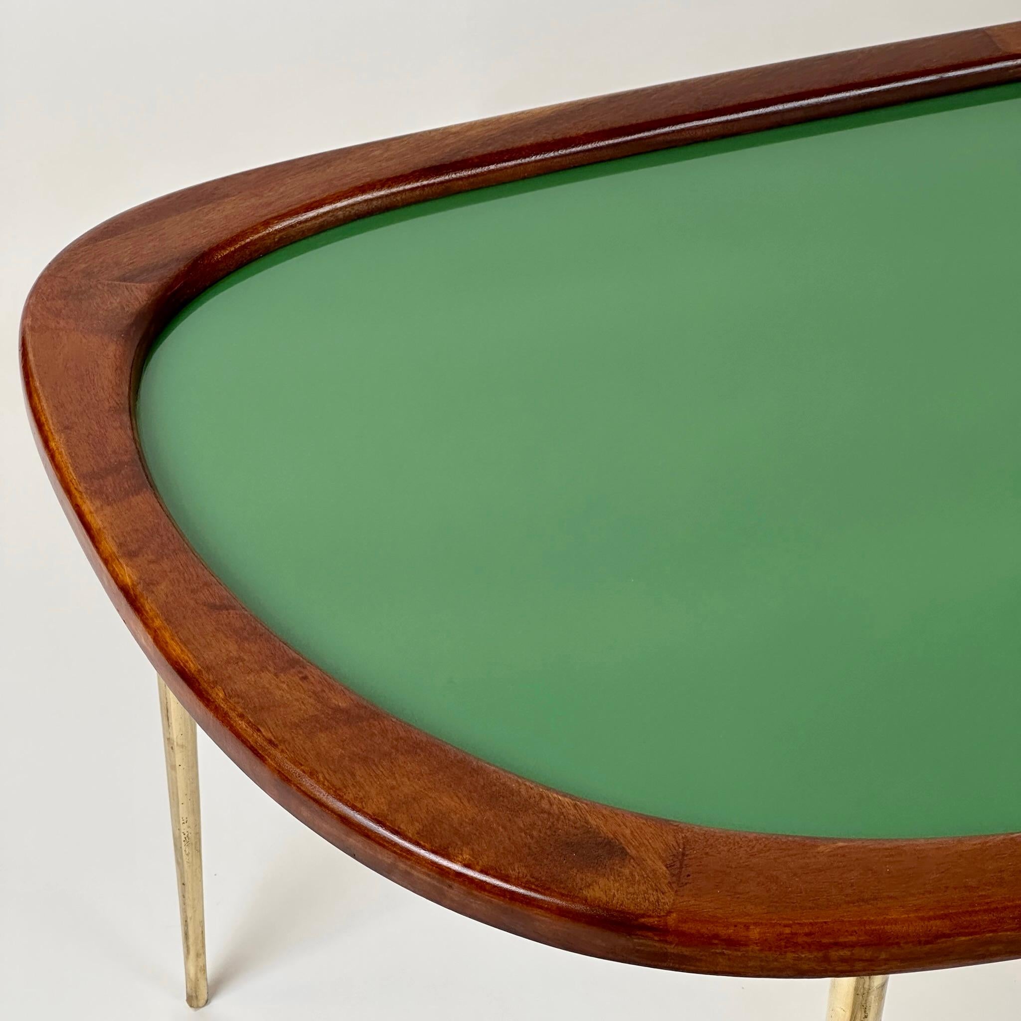 Late 20th Century Wood, Brass & Green Opaline Glass Amorphous Shape Coffee Table For Sale 1