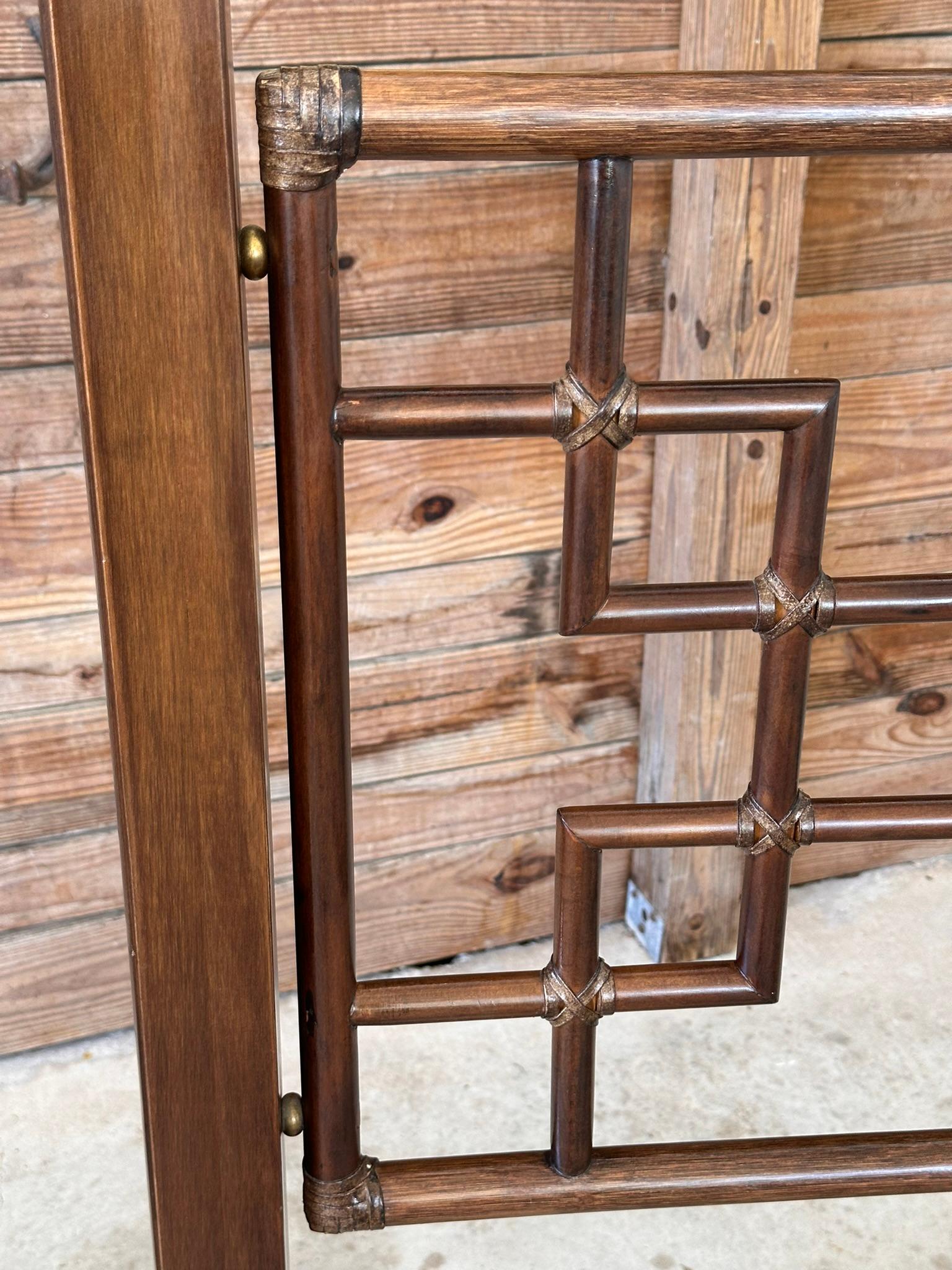 Late 20th Century Wood Rattan Fretwork Chippendale Four Poster Canopy King Bed 7