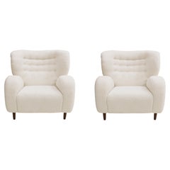 Late 20th Century Wool and Solid Wood Pair of Armchairs, Norway